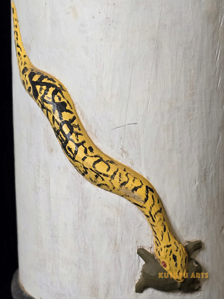 Fon fertility drum female with carved animals from Benin, West Africa, African tribal art, Kutubu Arts