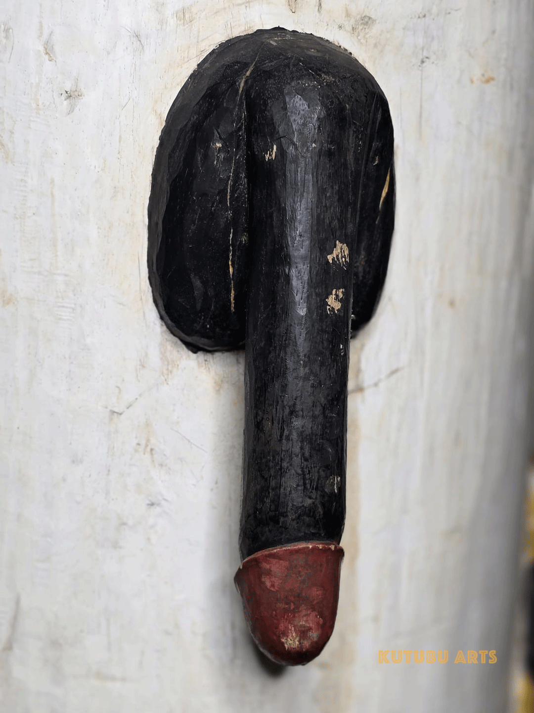 Fon fertility drum male with carved genitalia from Benin, West Africa, African tribal art, Kutubu Arts