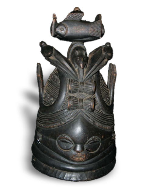 Mende Sowei wooden carved helmet mask from Sierra Leone, West Africa, Kutubu Arts