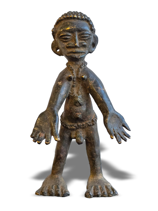 Cross River bronze male statue, lost-wax technique, from Nigeria West Africa, Kutubu Arts