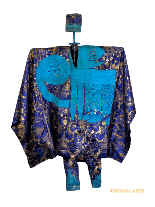 Hausa Embroidered Indigo Outfit from Nigeria, front, West Africa, African tribal art, Kutubu Arts