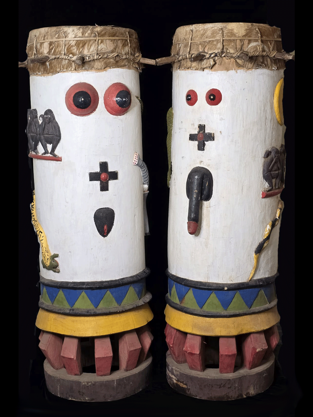 Kutubu Arts Rare and Unique Fertility Drums Male and Female by the Fon Tribe from Benin, West Africa