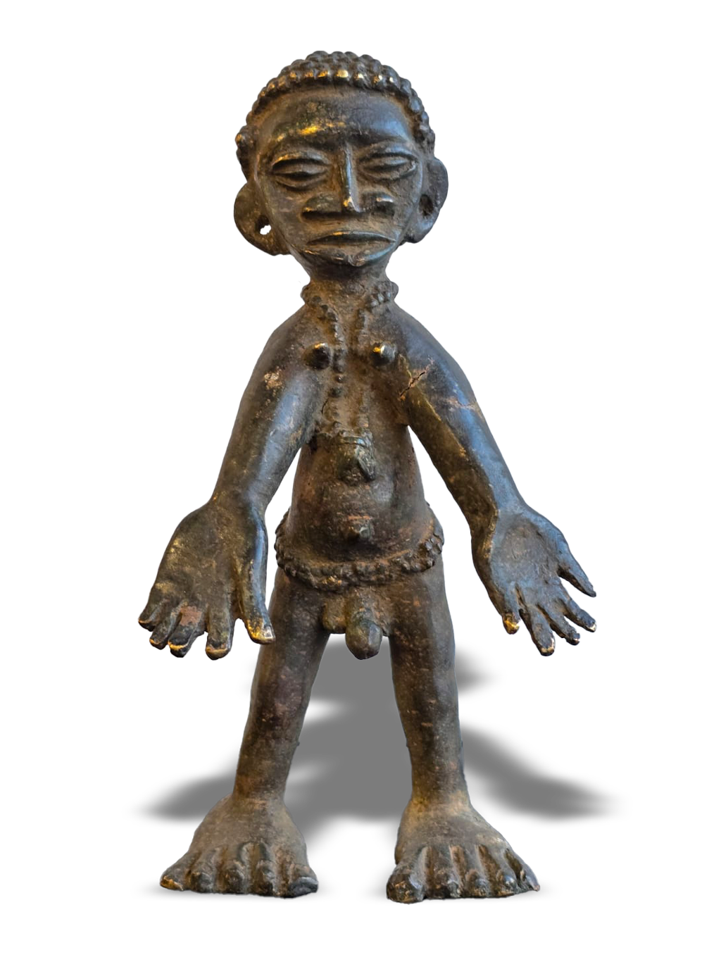 Cross River bronze male statue, lost-wax technique, from Nigeria West Africa, Kutubu Arts