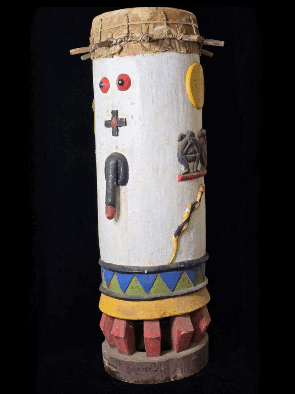 Fon fertility drums male and female with carved animals and genitalia from Benin, West Africa, African tribal art, Kutubu Arts