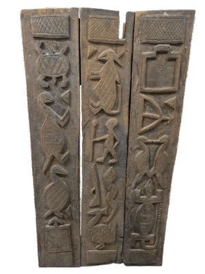 Spiritual carved wooden Nupe door with Koranic carvings and Islamic text from Nigeria, West Africa, African tribal art, Kutubu Arts