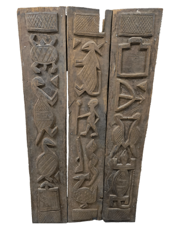 Spiritual carved wooden Nupe door with Koranic carvings and Islamic text from Nigeria, West Africa, African tribal art, Kutubu Arts