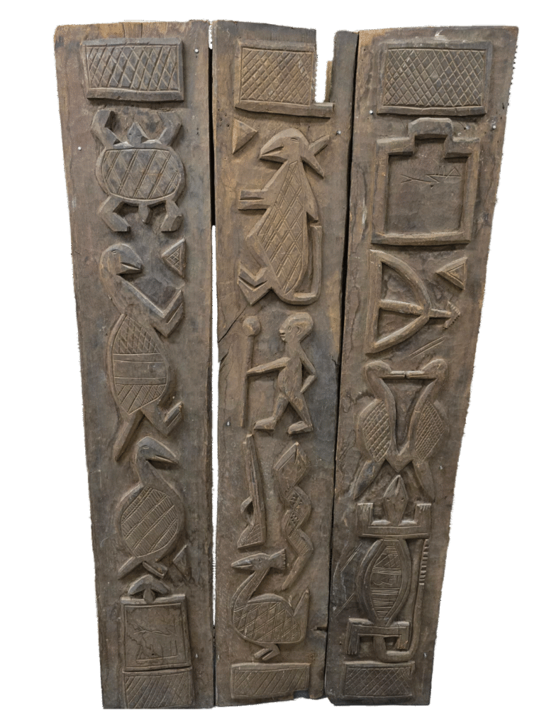 Spiritual carved wooden Nupe door with Koranic carvings and Islamic text from Nigeria, West Africa, African tribal art, Kutubu Arts