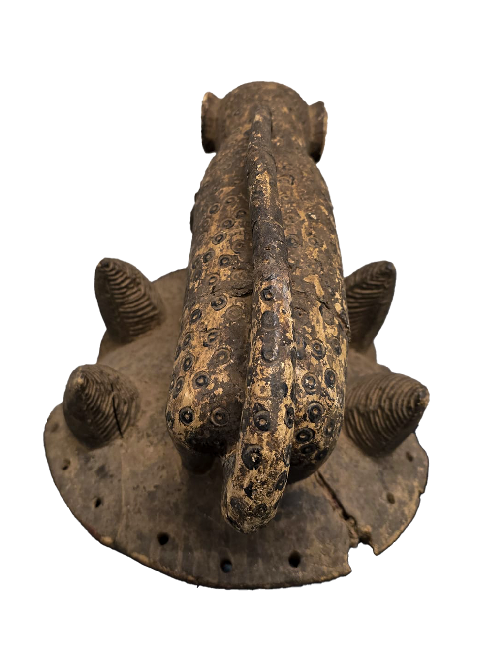 Ceremonial Leopard secret society mask with cub in mouth from Baule tribe, Ivory Coast, West Africa, African tribal art, Kutubu Arts