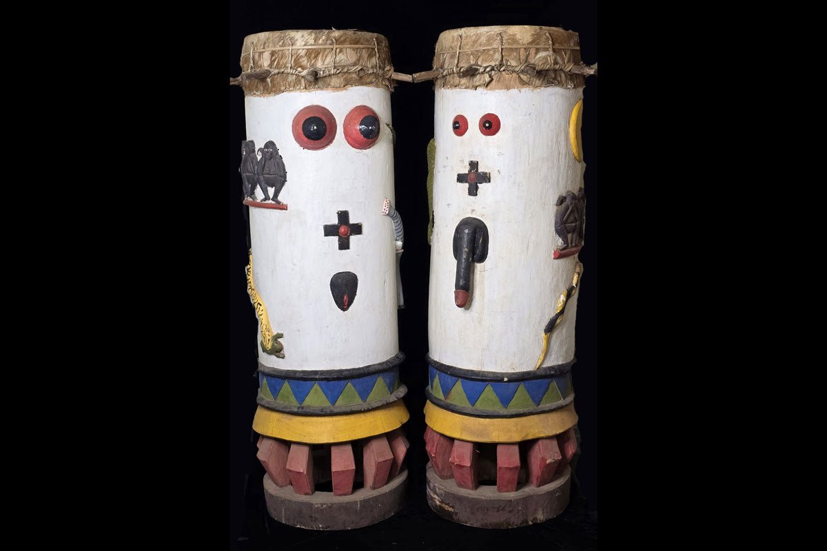 Fon fertility drums male and female from Benin, West Africa, Kutubu Arts