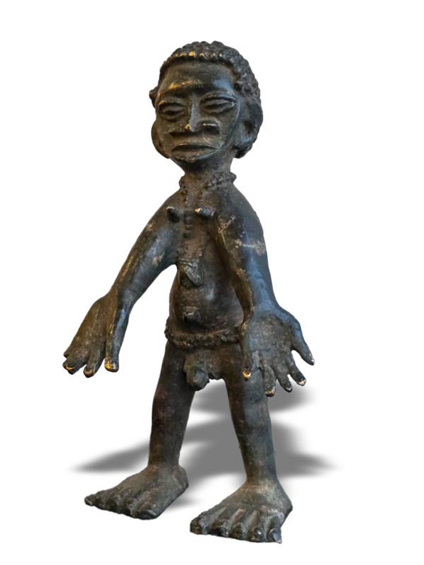 Cross River bronze male statue, lost-wax technique, from Nigeria West Africa, Kutubu Arts