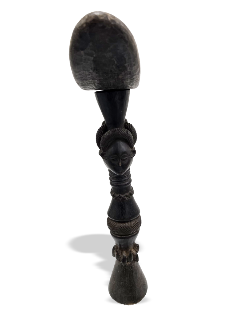 Mende rare wooden headrest with female bust, African tribal art, Kutubu Arts