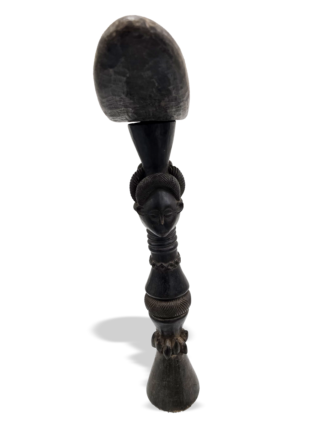 Mende rare wooden headrest with female bust, African tribal art, Kutubu Arts