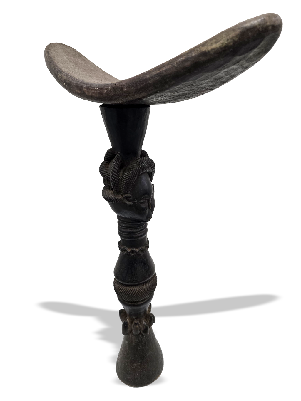 Mende rare wooden headrest with female bust, African tribal art, Kutubu Arts