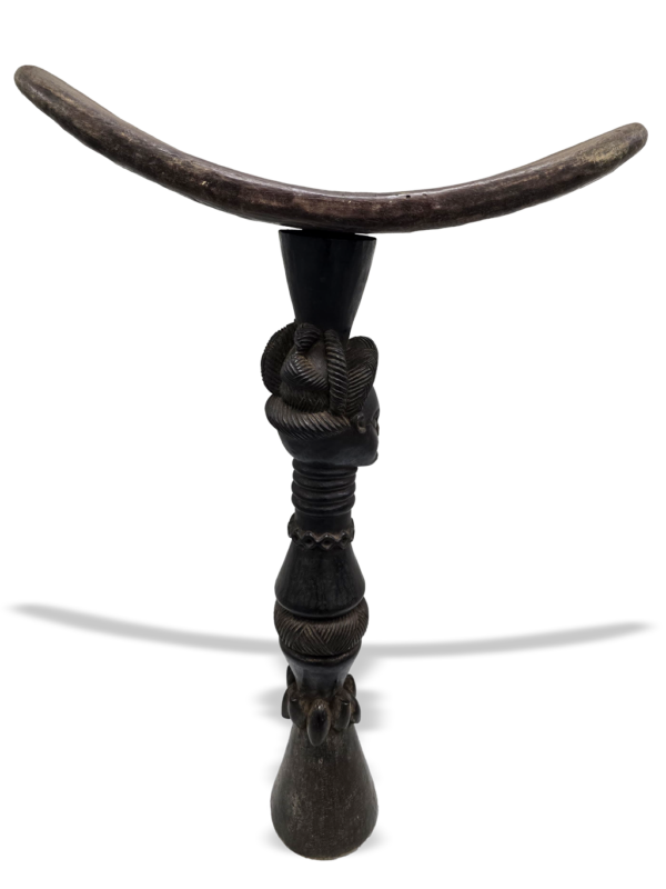 Mende rare wooden headrest with female bust, African tribal art, Kutubu Arts