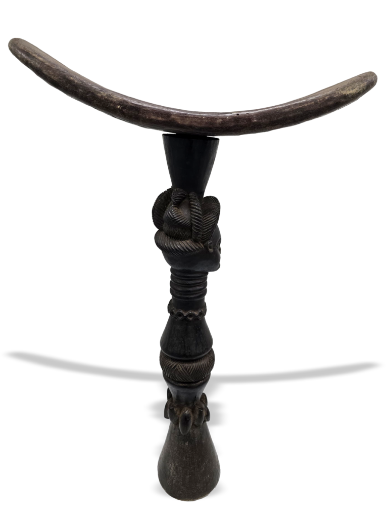 Mende rare wooden headrest with female bust, African tribal art, Kutubu Arts