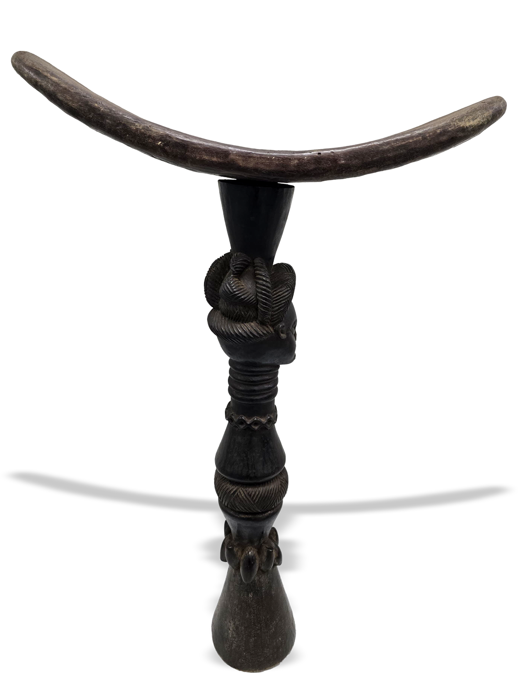 Mende rare wooden headrest with female bust, African tribal art, Kutubu Arts