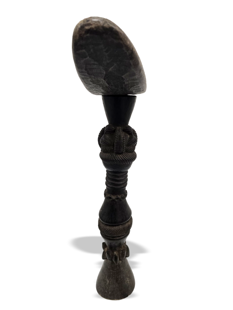 Mende rare wooden headrest with female bust, African tribal art, Kutubu Arts