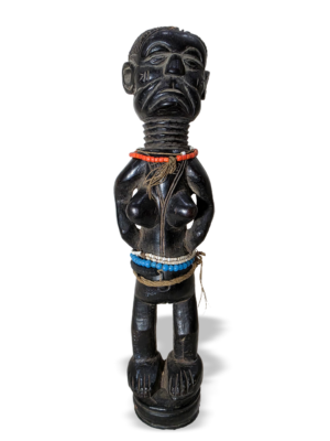 Antique wooden female herbalist sculpture from Loko people of Sierra Leone, Kutubu Arts, African tribal art