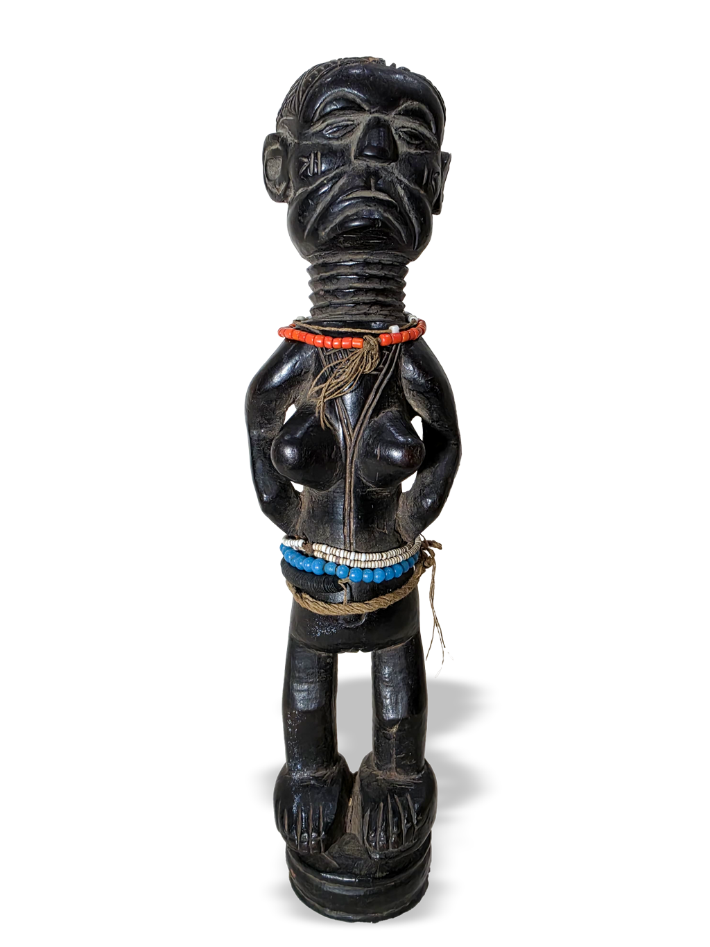 Antique wooden female herbalist sculpture from Loko people of Sierra Leone, Kutubu Arts, African tribal art