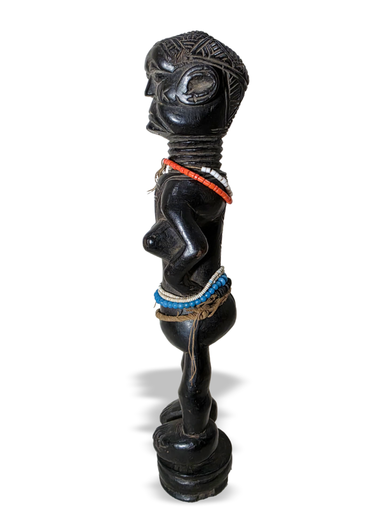 Antique wooden female herbalist sculpture from Loko people of Sierra Leone, Kutubu Arts, African tribal art