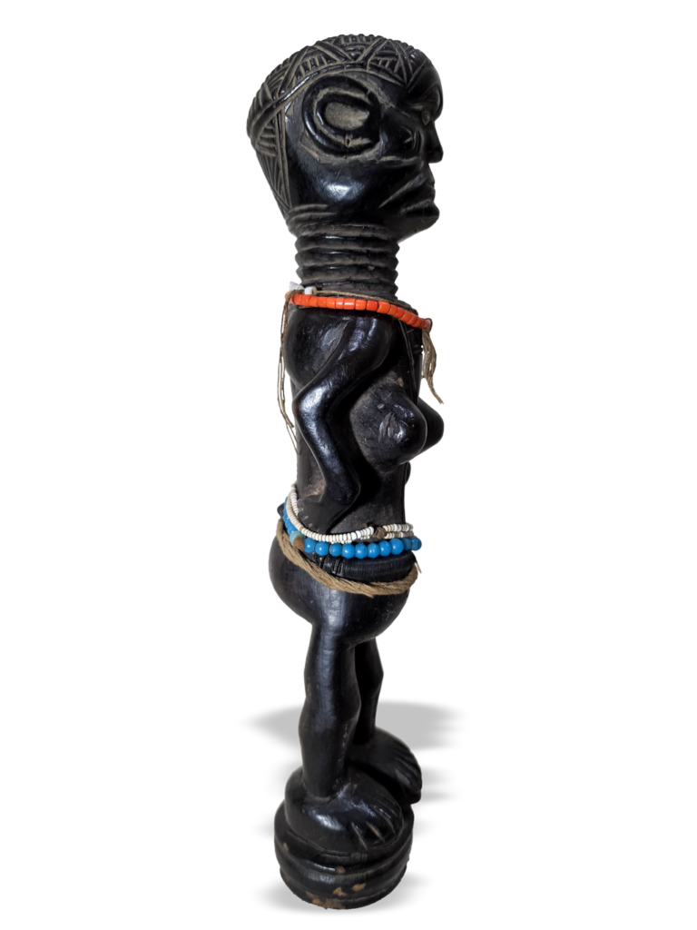 Antique wooden female herbalist sculpture from Loko people of Sierra Leone, Kutubu Arts, African tribal art